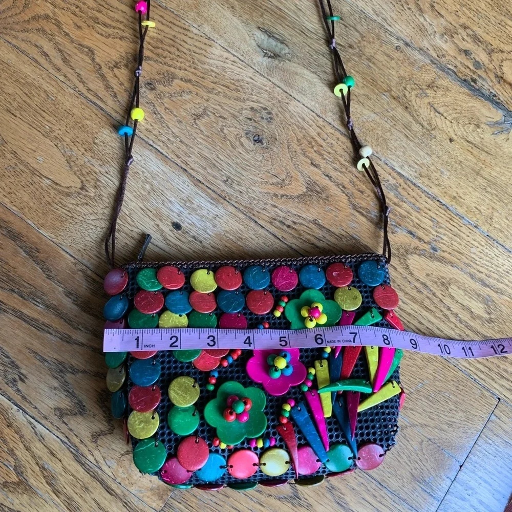 Multicolor Wooden Beaded‎ Sling Crossbody Bag